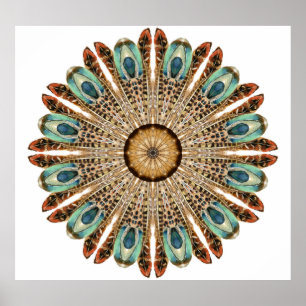 Mandala Feathers Waterverf: Natuurlijk Kant Ontwer Poster