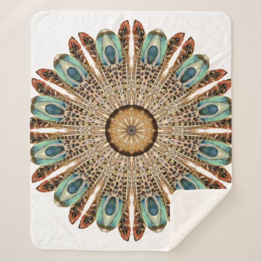 Mandala Feathers Waterverf: Natuurlijk Kant Ontwer Sherpa Deken (Voorkant)