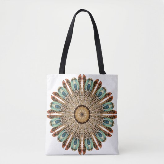 Mandala Feathers Waterverf: Natuurlijk Kant Ontwer Tote Bag (Voorkant)