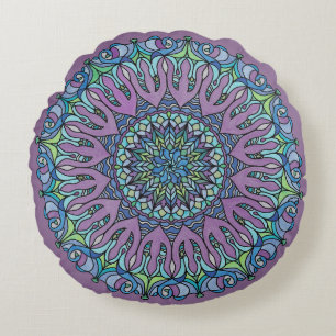Mandala Floor Pillow Cushion - Teardrop Lavender Rond Kussen