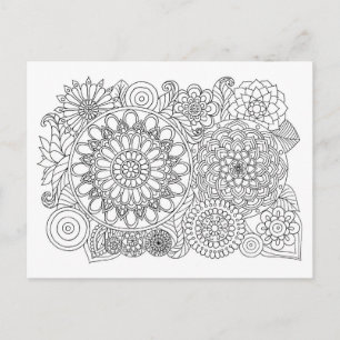 Mandala Floral Bouquet Adult Coloring Briefkaart