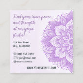 Mandala Floral Design Yoga Studio Paarse Pastel Vierkante Visitekaartje (Achterkant)
