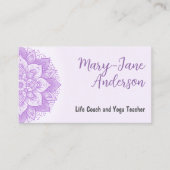 Mandala Floral Design Yoga Studio Paarse Pastel Visitekaartje (Voorkant)