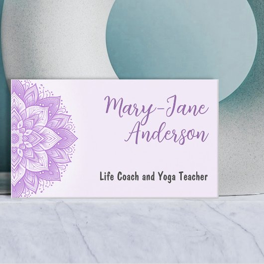 Mandala Floral Design Yoga Studio Paarse Pastel Visitekaartje