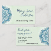 Mandala Floral Design Yoga Studio Pastel Mint Blau Visitekaartje (Voorkant / Achterkant)