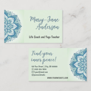 Mandala Floral Design Yoga Studio Pastel Mint Blau Visitekaartje