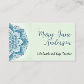 Mandala Floral Design Yoga Studio Pastel Mint Blau Visitekaartje (Voorkant)