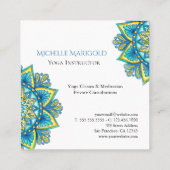 Mandala Floral Elegant Blue Yellow Yoga Instructor Vierkante Visitekaartje (Achterkant)