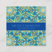 Mandala Floral Elegant Blue Yellow Yoga Instructor Vierkante Visitekaartje (Voorkant)