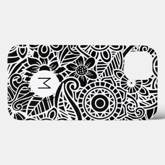 Mandala Floral Modern Monogram INITIAAL Zwart Wit Case-Mate iPhone Case (Achterkant (horizontaal))