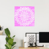 Mandala Floral Pink White Waterverf Poster (Thuiskantoor)