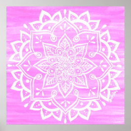 Mandala Floral Pink White Waterverf Poster