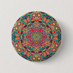Mandala Floral Psychedelic Retro Hippie Millefiori Ronde Button 5,7 Cm