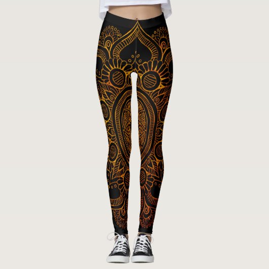 Mandala Flower - Black en Gold Leggings (Voorkant)