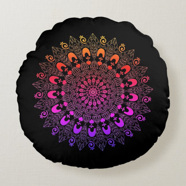 Mandala Flower Design Sierkussen Rond Kussen (Voorkant)