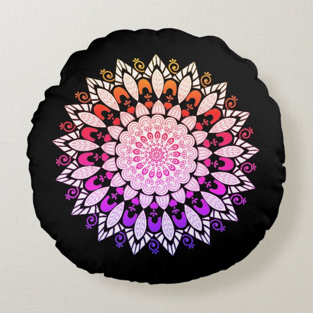 Mandala Flower Design Sierkussen Rond Kussen (Voorkant)