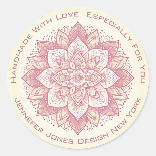 Mandala Flower Eenvoudig  Roze Handgemaakte Labels (Voorkant)