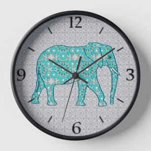 Mandala Flower Elephant Turquoise en Grey Framed