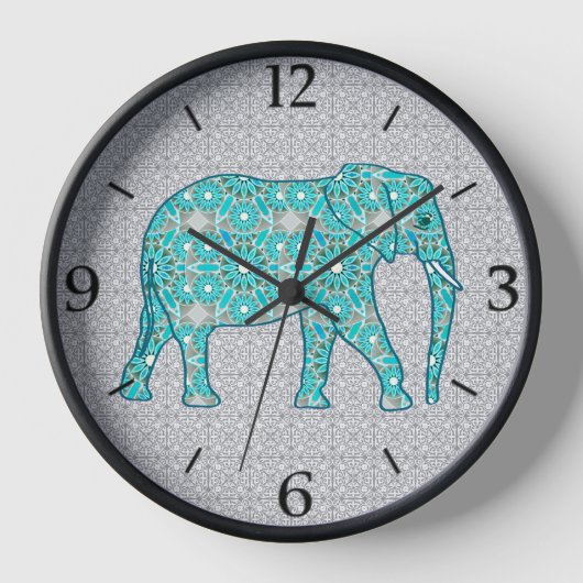 Mandala Flower Elephant Turquoise en Grey Framed (Voorkant)