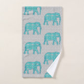 Mandala Flower Elephant, Turquoise, Grey & White Bad Handdoek (Handdoek)