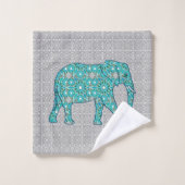 Mandala Flower Elephant, Turquoise, Grey & White Bad Handdoek (Wasdoekje)