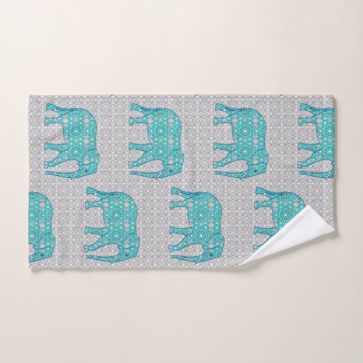 Mandala Flower Elephant, Turquoise, Grey & White Bad Handdoek (Handdoek)