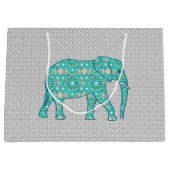 Mandala Flower Elephant, Turquoise, Grey & White Groot Cadeauzakje (Voorkant)