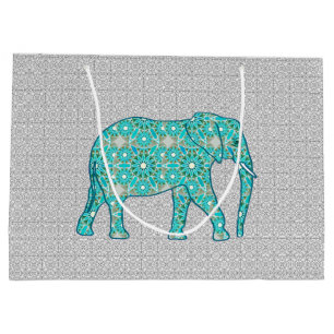 Mandala Flower Elephant, Turquoise, Grey & White Groot Cadeauzakje