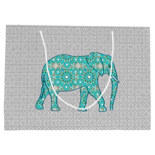 Mandala Flower Elephant, Turquoise, Grey & White Groot Cadeauzakje (Achterkant)