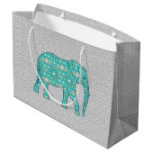 Mandala Flower Elephant, Turquoise, Grey & White Groot Cadeauzakje (Achterkant Gekanteld)