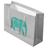 Mandala Flower Elephant, Turquoise, Grey & White Groot Cadeauzakje (Voorkant Gekanteld)