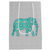 Mandala Flower Elephant, Turquoise, Grey & White Medium Cadeauzakje (Achterkant)