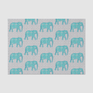 Mandala Flower Elephant, Turquoise, Grey & White Tissuepapier
