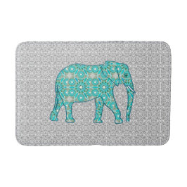Mandala flower elephant - turquoise, grijs & wit badmat