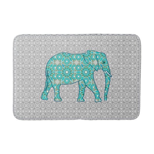 Mandala flower elephant - turquoise, grijs & wit badmat (Voorkant)