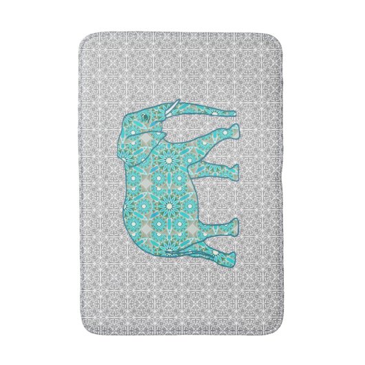 Mandala flower elephant - turquoise, grijs & wit badmat (Voorkant Verticaal)