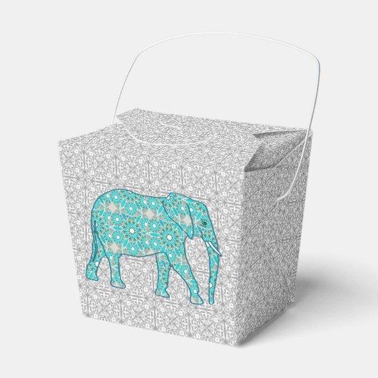 Mandala flower elephant - turquoise, grijs & wit bedankdoosjes (Voorkant Zijde)