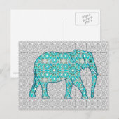 Mandala flower elephant - turquoise, grijs & wit briefkaart (Voorkant / Achterkant)