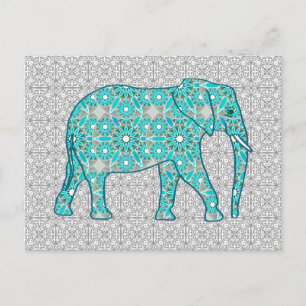 Mandala flower elephant - turquoise, grijs & wit briefkaart