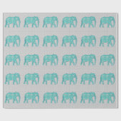 Mandala flower elephant - turquoise, grijs & wit cadeaupapier (Vlak)