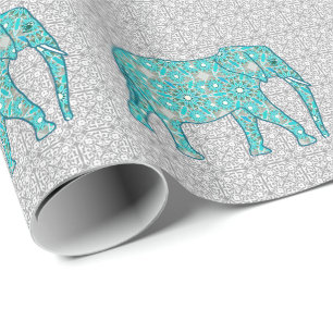 Mandala flower elephant - turquoise, grijs & wit cadeaupapier