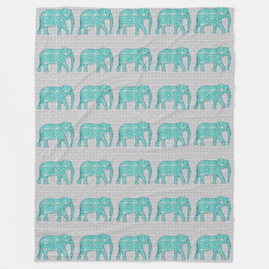 Mandala flower elephant - turquoise, grijs & wit fleece deken (Voorkant)