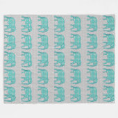 Mandala flower elephant - turquoise, grijs & wit fleece deken (Voorkant (Horizontaal))
