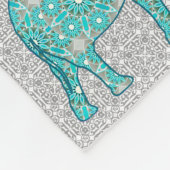Mandala flower elephant - turquoise, grijs & wit fleece deken (Hoek)