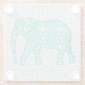 Mandala flower elephant - turquoise, grijs & wit glazen onderzetter (Achterkant)