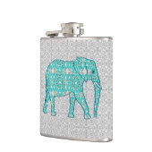 Mandala flower elephant - turquoise, grijs & wit heupfles (Links)