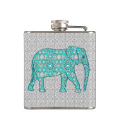 Mandala flower elephant - turquoise, grijs & wit heupfles (Achterkant)