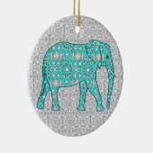 Mandala flower elephant - turquoise, grijs & wit keramisch ornament (Rechts)