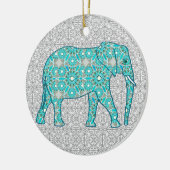 Mandala flower elephant - turquoise, grijs & wit keramisch ornament (Links)
