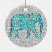 Mandala flower elephant - turquoise, grijs & wit keramisch ornament (Achterkant)